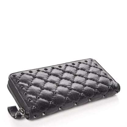 Valentino Garavani Craquele Nappa Rockstud Spike Zip Around Wallet Black 4 of 9