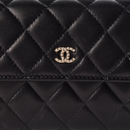 Chanel Lambskin Quilted Pearl Clutch With Chain Black 9 of 14