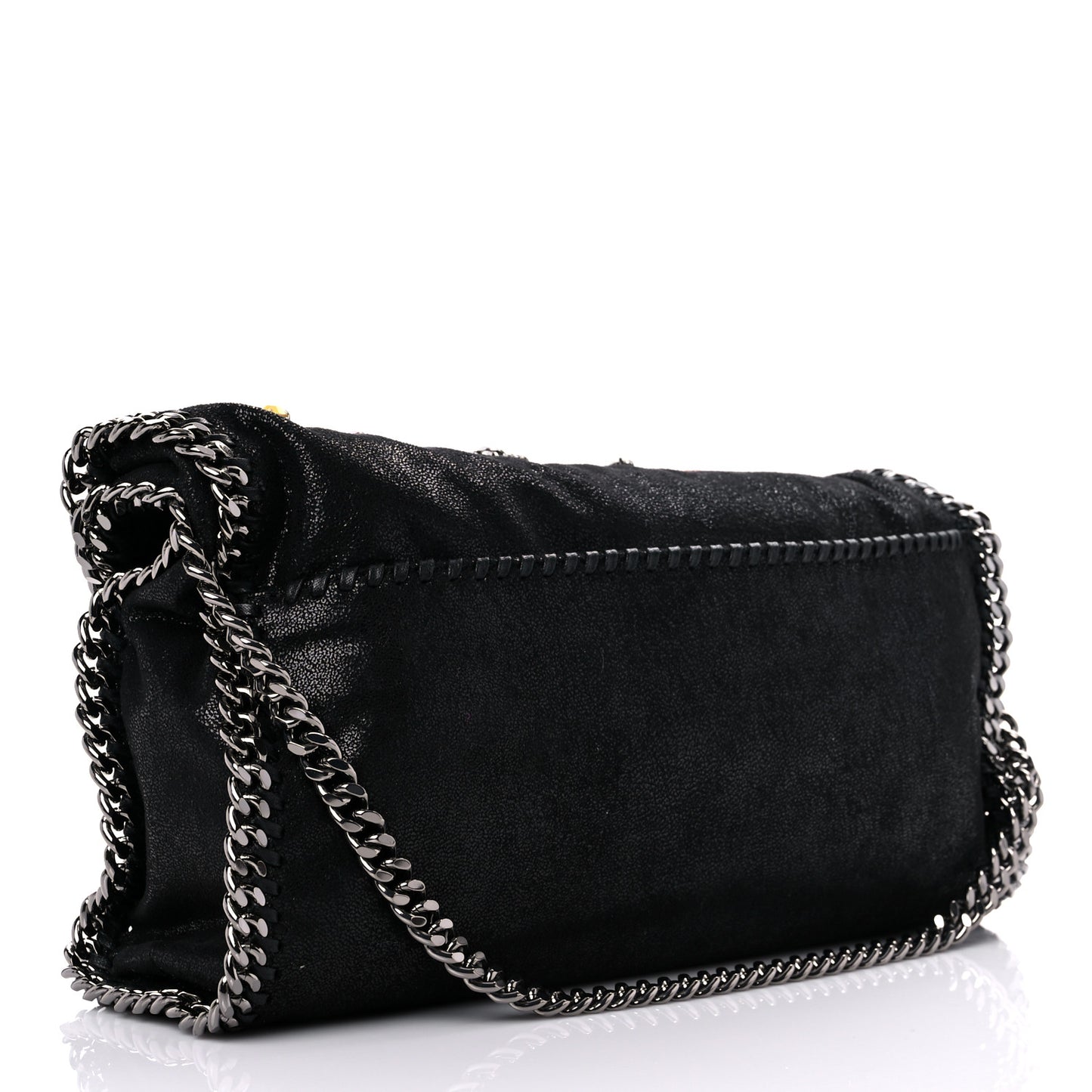Embellished Shaggy Deer Small Falabella Fold Over Tote Black