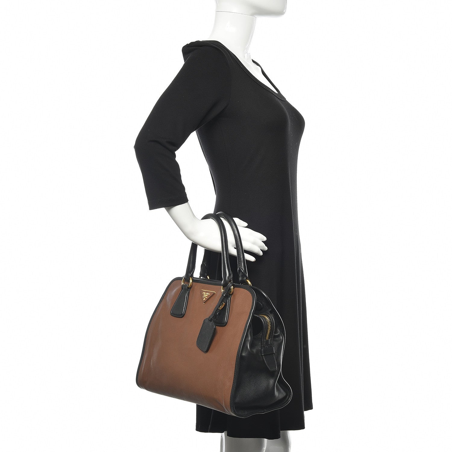 Prada Saffiano Soft Bi-Color Tote Palissandro Black 2 of 17