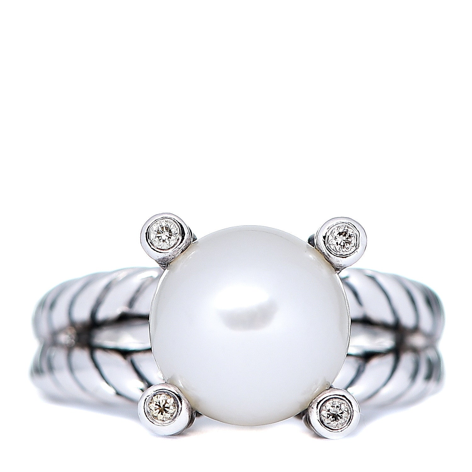 David Yurman Sterling Silver Diamond Pearl 10mm Cable Ring 52 6 1 of 5
