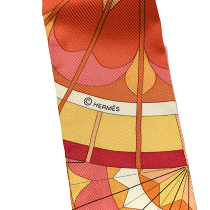 Hermes Silk Rose de Compas Twilly Orange Corail Jaune D'Or 4 of 4