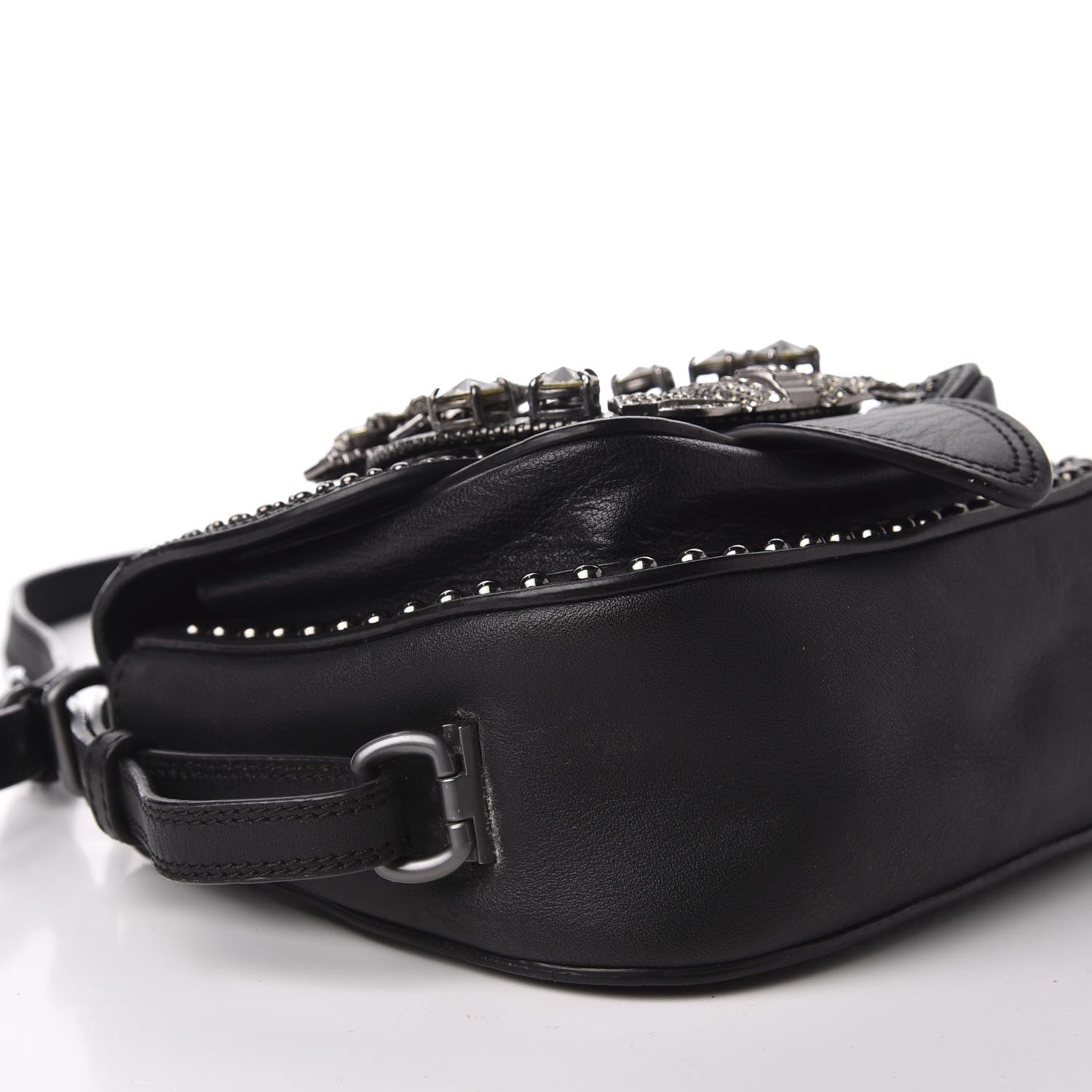 Miu Miu Goatskin Madras Soft Calfskin Crystal Embellished Dahlia Shoulder Bag Black 5 of 16