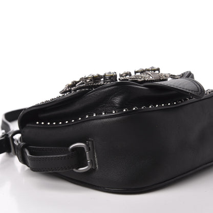 Miu Miu Goatskin Madras Soft Calfskin Crystal Embellished Dahlia Shoulder Bag Black 5 of 16