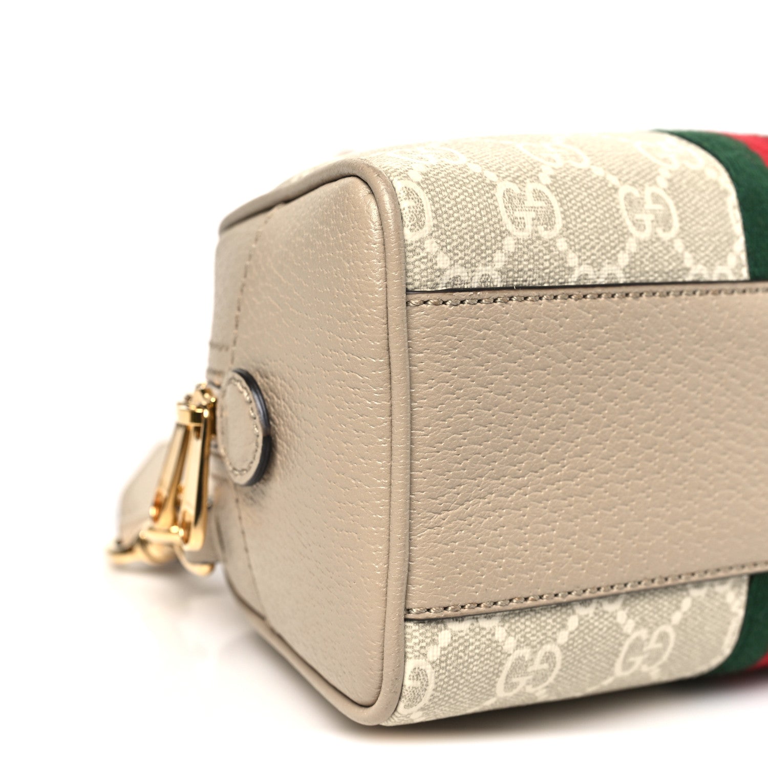 Gucci GG Supreme Monogram Textured Dollar Calfskin Web Mini Ophidia Top Handle Bowler Bag Beige Mystic White Oatmeal 9 of 10