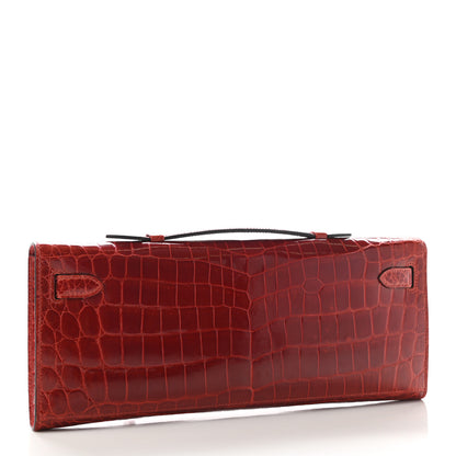 Hermes Shiny Niloticus Crocodile Kelly Cut Pochette Rouge H 3 of 12