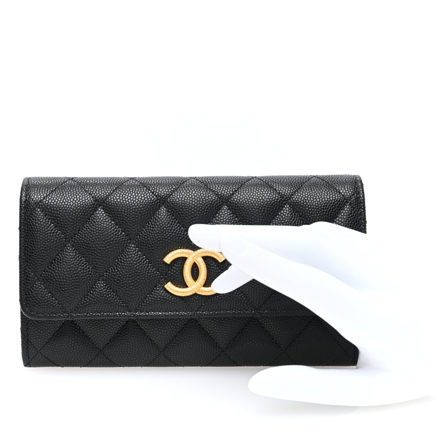 Caviar Quilted Textured CC Flap Wallet Black