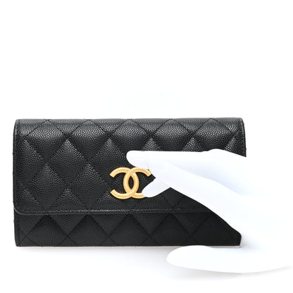 Chanel Caviar Quilted Textured CC Flap Wallet Black 2 of 8