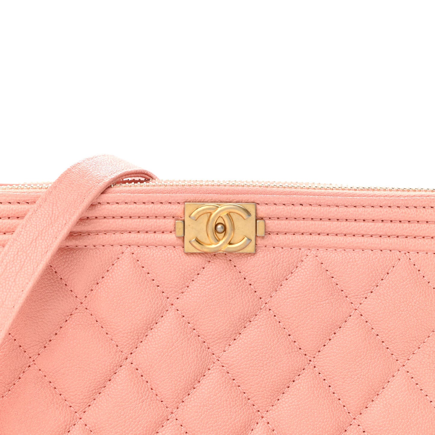 Caviar Quilted Small Boy Clutch With Chain Light Pink