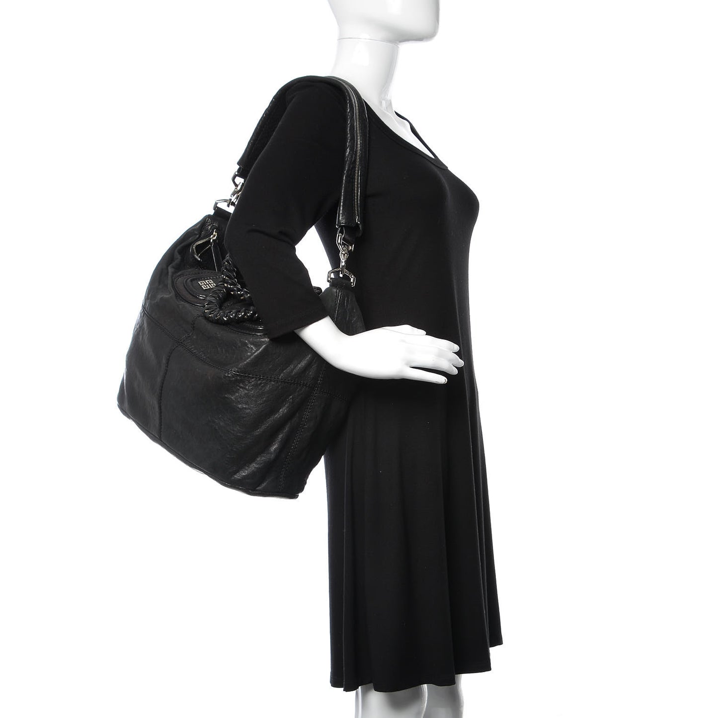 Wrinkled Lambskin Large Chain Wrap Nightingale Black