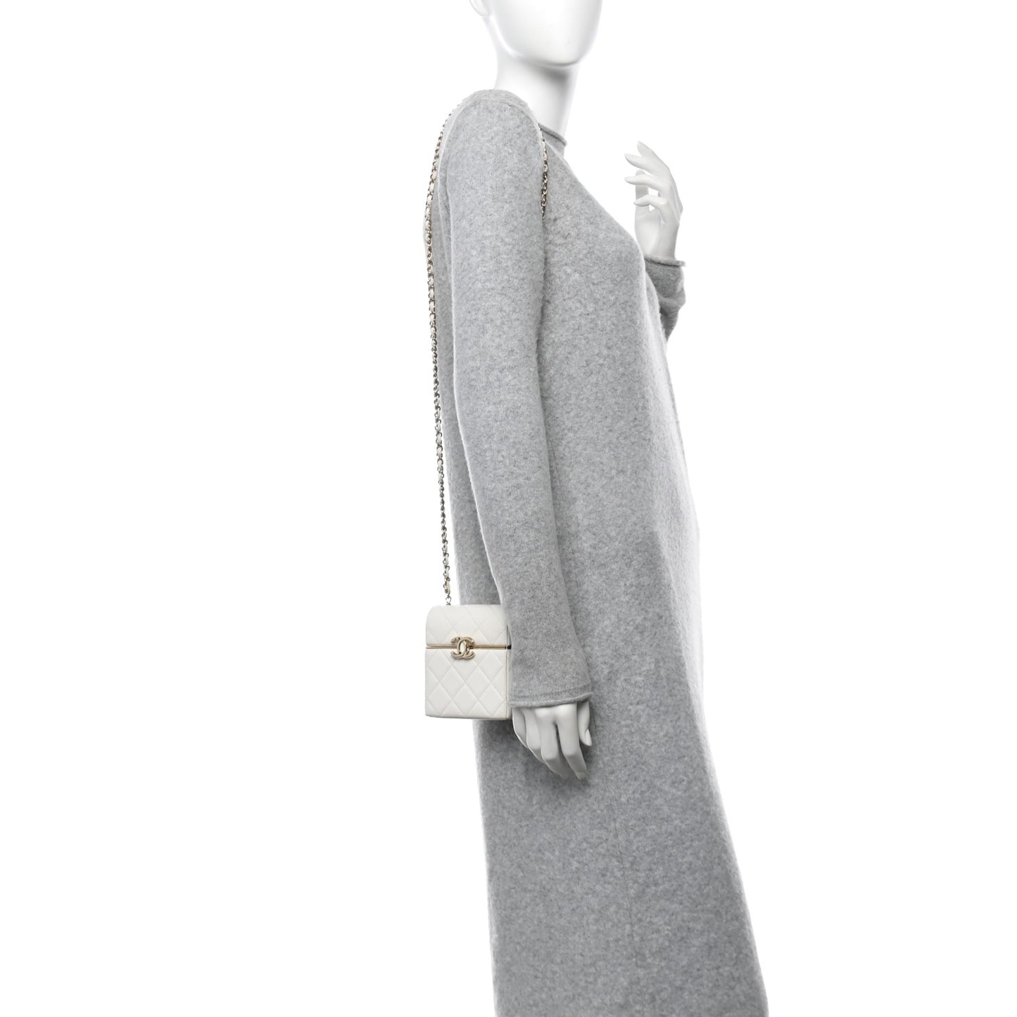 Lambskin Quilted Small Box With Chain White