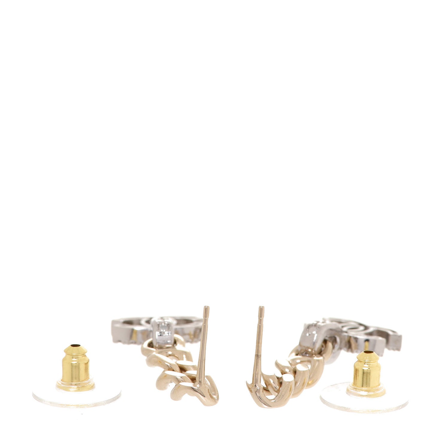 Metal Crystal CC Chain Drop Earrings Gold