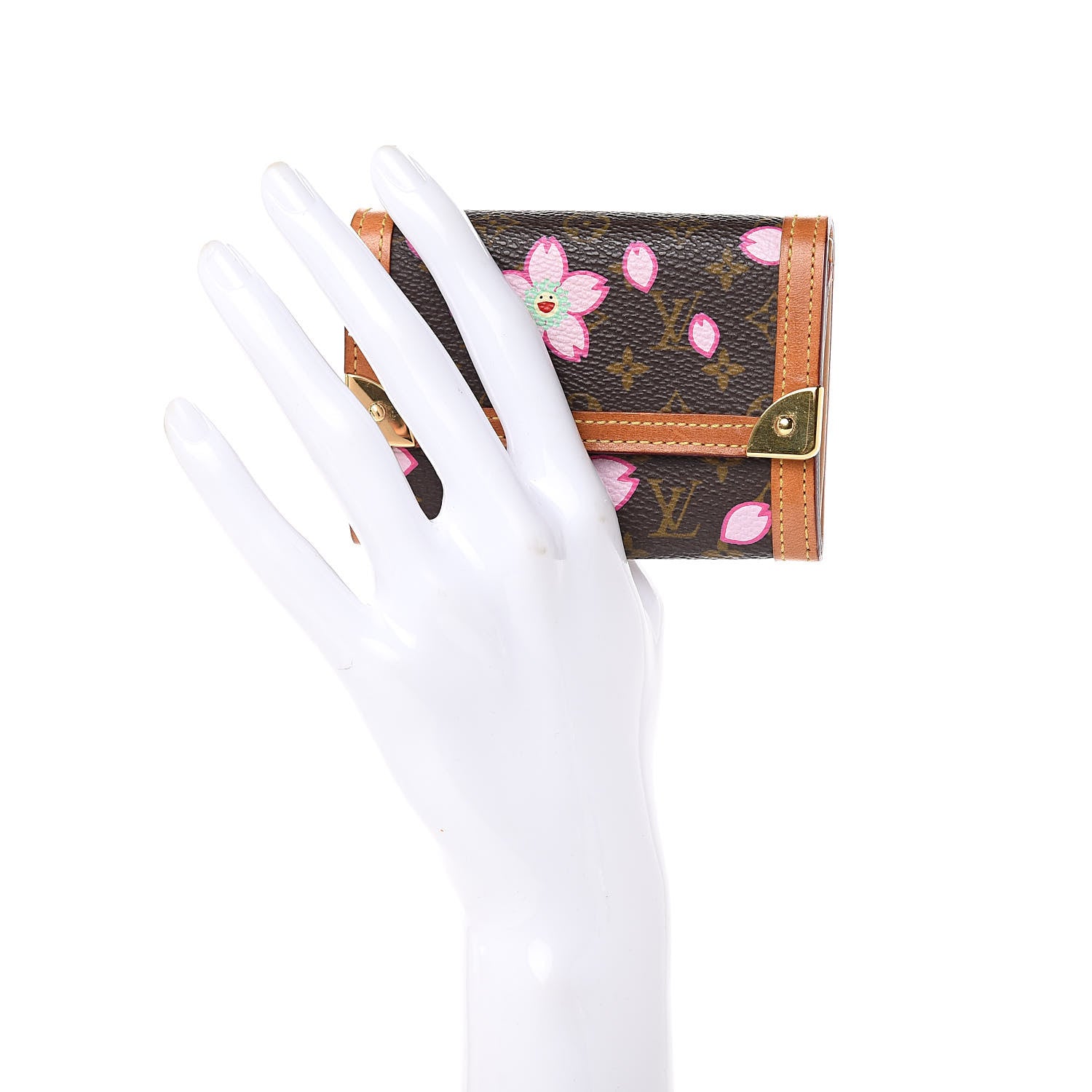 Louis Vuitton Monogram Cherry Blossom Porte-Monnaie Plat Coin Purse Brown 2 of 8