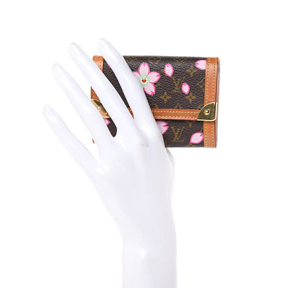 Louis Vuitton Monogram Cherry Blossom Porte-Monnaie Plat Coin Purse Brown 2 of 8