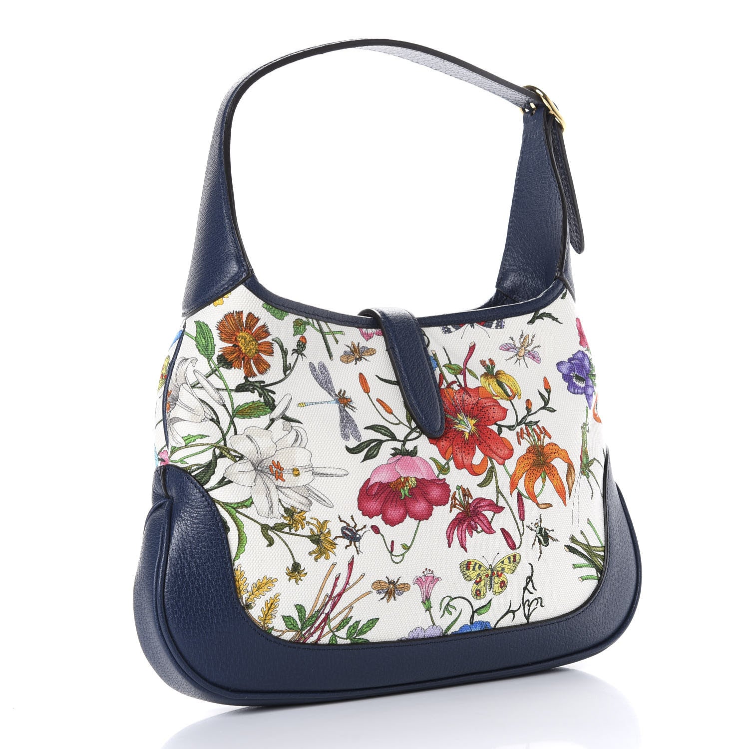 Gucci Canvas Flora Medium Jackie Hobo Blue Agata 3 of 9