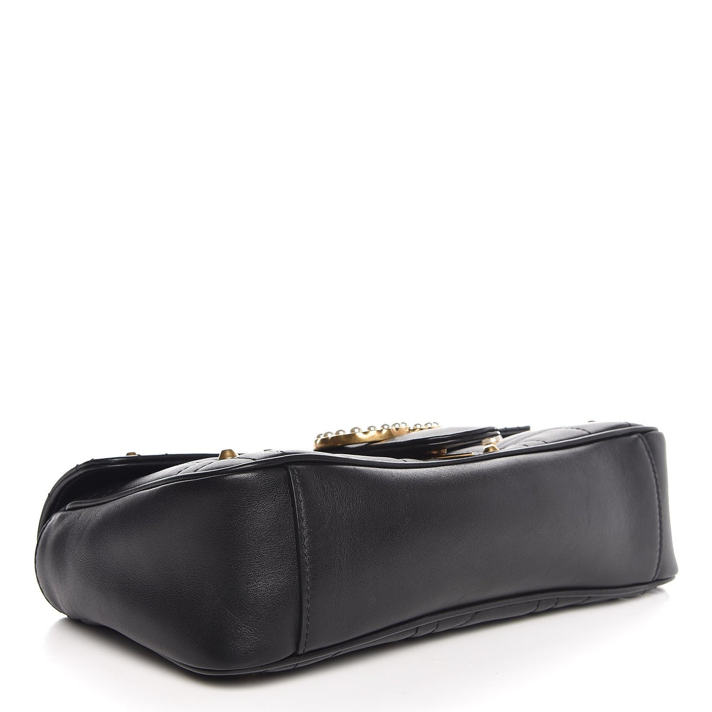 Calfskin Matelasse Studded Small Pearly GG Marmont Shoulder Bag Black