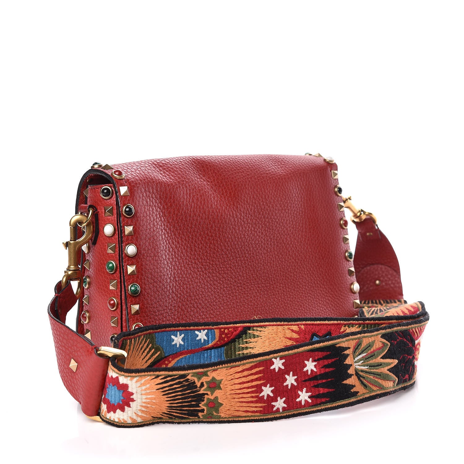 Valentino Garavani Calfskin Enchanted Wonderland Medium Guitar Strap Rockstud Rolling Flap Saddle Bag Rosso Valentino 3 of 12