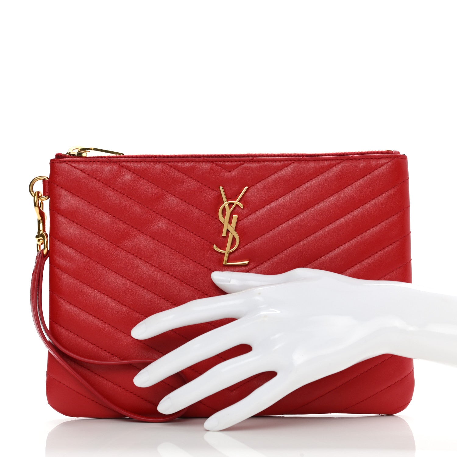 Saint Laurent Calfskin Matelasse Chevron Monogram A5 Wristlet Red 2 of 7