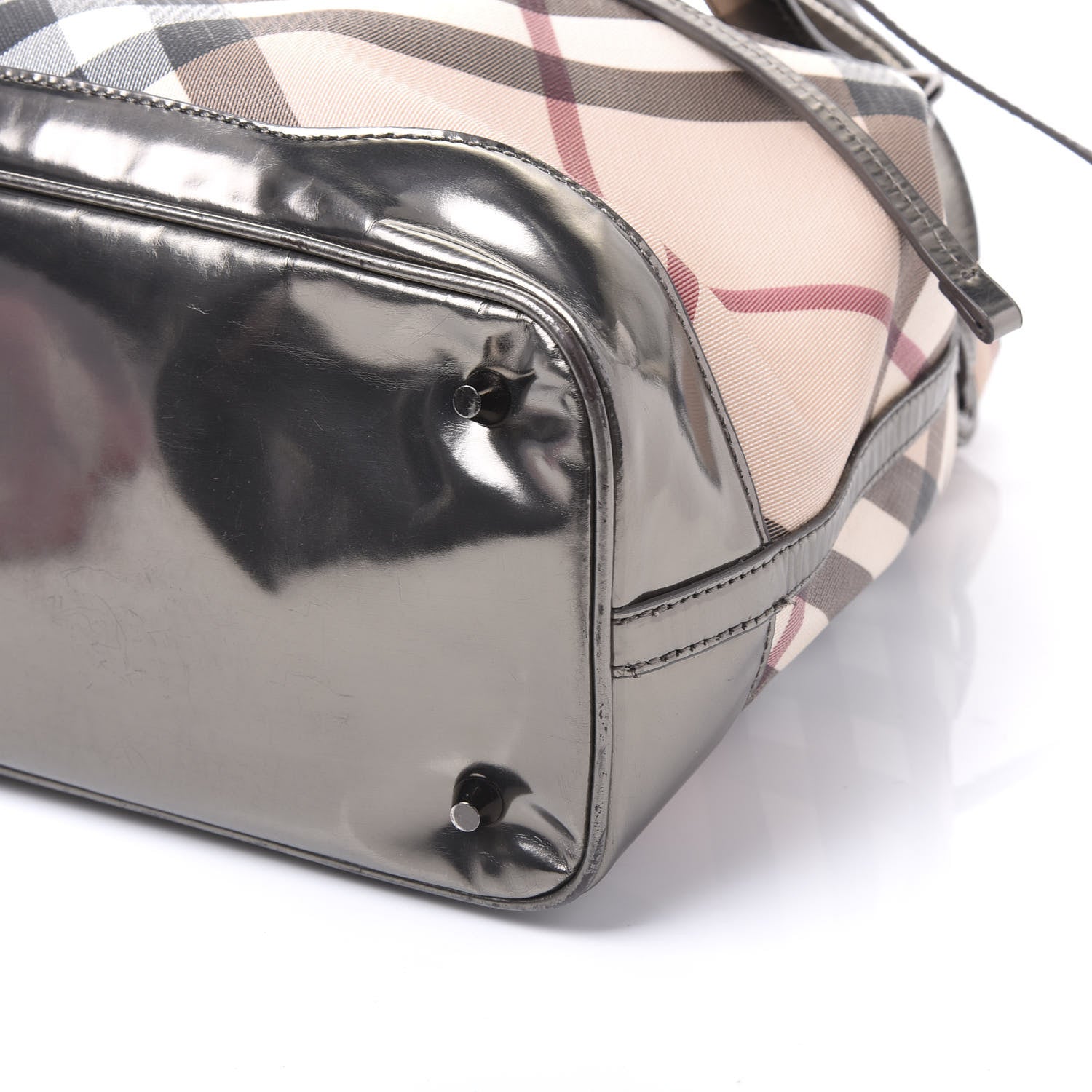 Burberry Metallic Calfskin Nova Check Tote Pewter 7 of 8