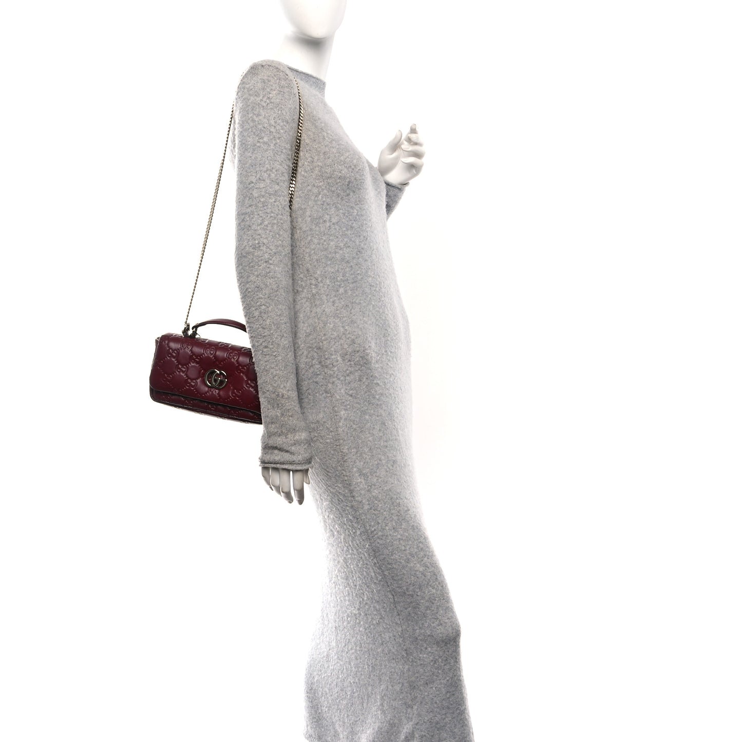 Lambskin Embossed Mini GG Milano Top Handle Shoulder Bag Rosso Ancora