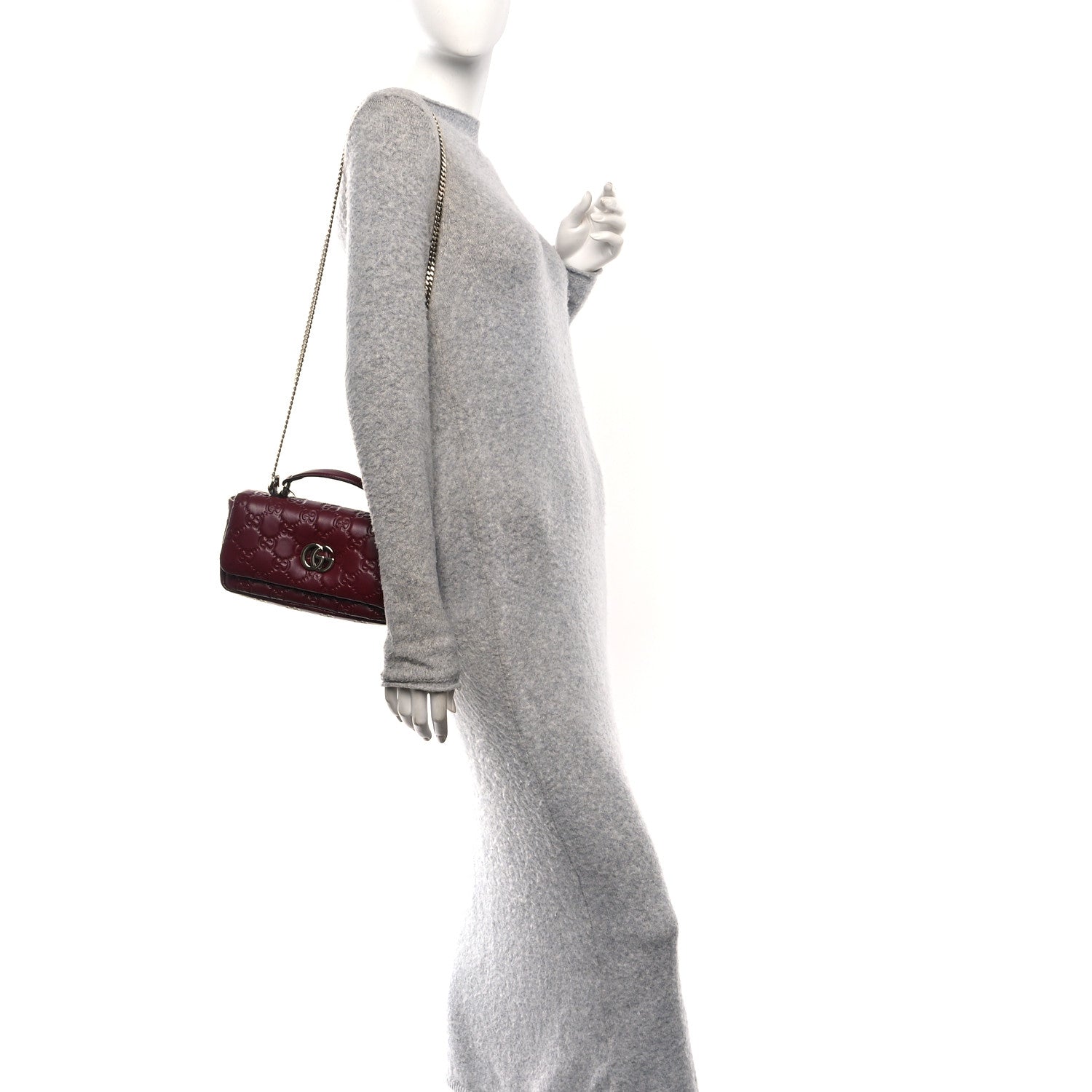 Gucci Lambskin Embossed Mini GG Milano Top Handle Shoulder Bag Rosso Ancora 2 of 11