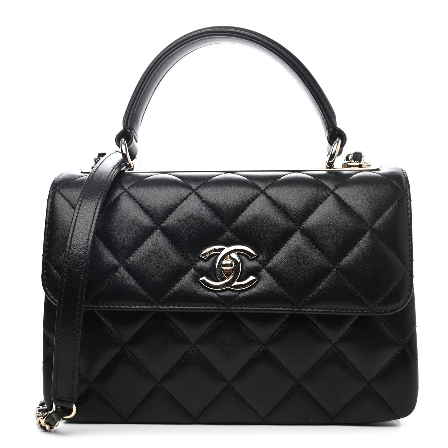 Lambskin Quilted Small Trendy CC Dual Handle Flap Bag Black