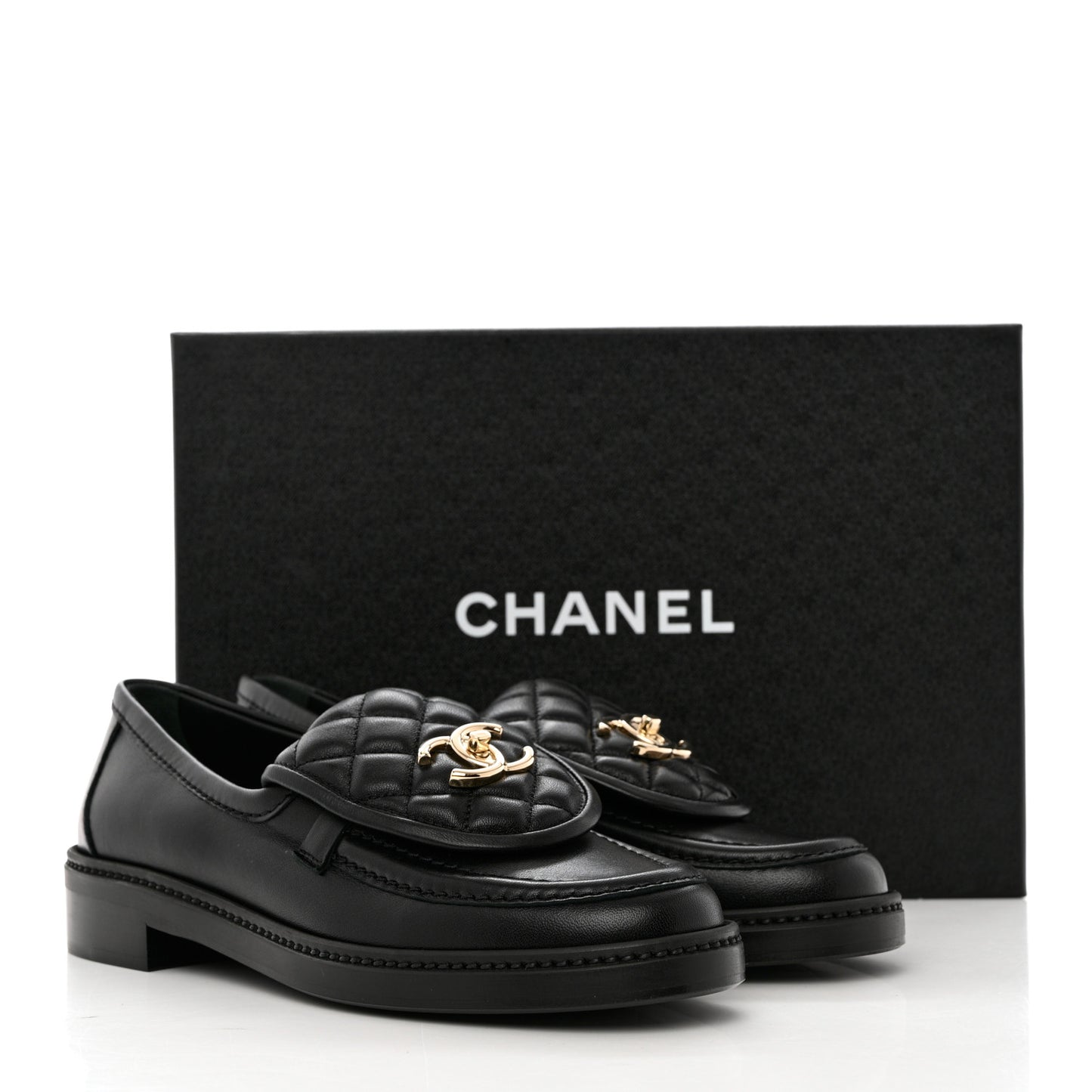 Lambskin Quilted CC Turnlock Loafers 37.5 Black