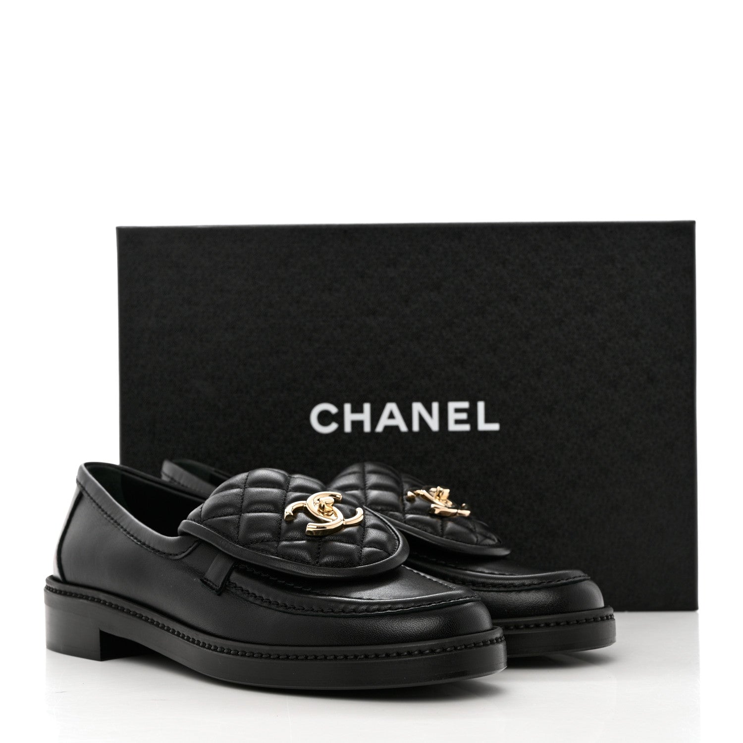Chanel Lambskin Quilted CC Turnlock Loafers 37.5 Black 12 of 12