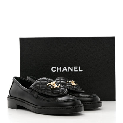 Chanel Lambskin Quilted CC Turnlock Loafers 37.5 Black 12 of 12
