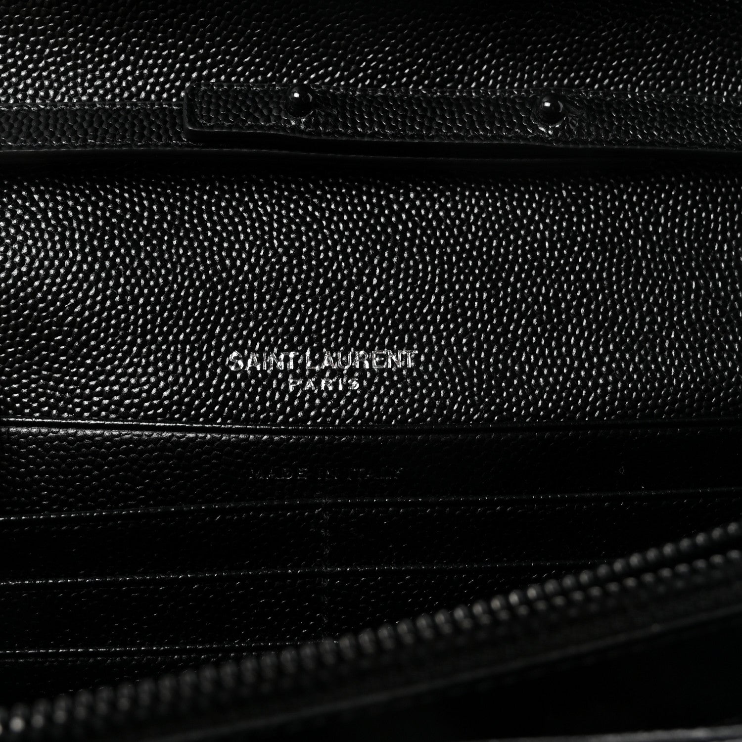 Saint Laurent Grain De Poudre Matelasse Chevron Monogram Monochrome Chain Wallet Black 6 of 10