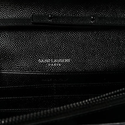 Saint Laurent Grain De Poudre Matelasse Chevron Monogram Monochrome Chain Wallet Black 6 of 10