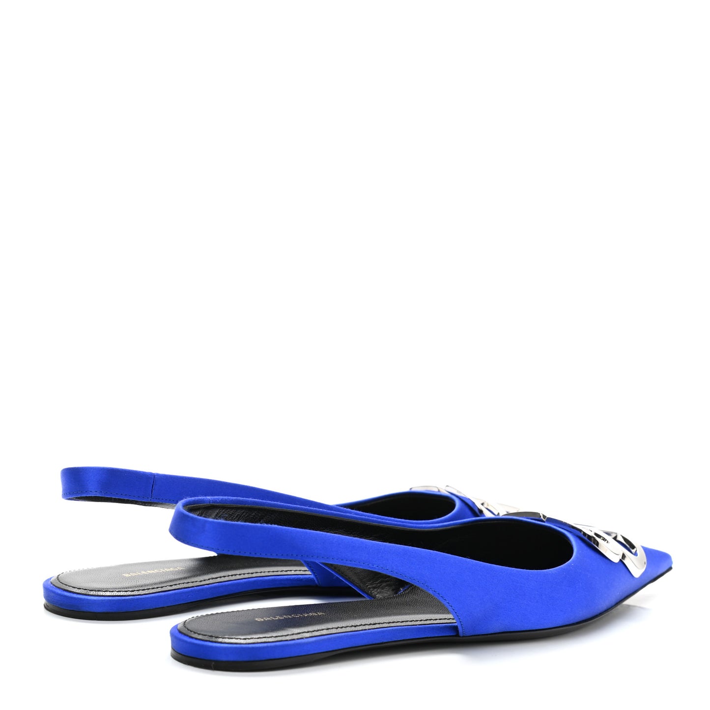 Satin BB Knife Pointy Toe Slingback Flats 36.5 Bleu