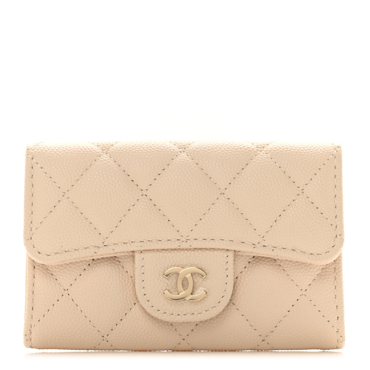Caviar Quilted Flap Card Holder Wallet Light Beige