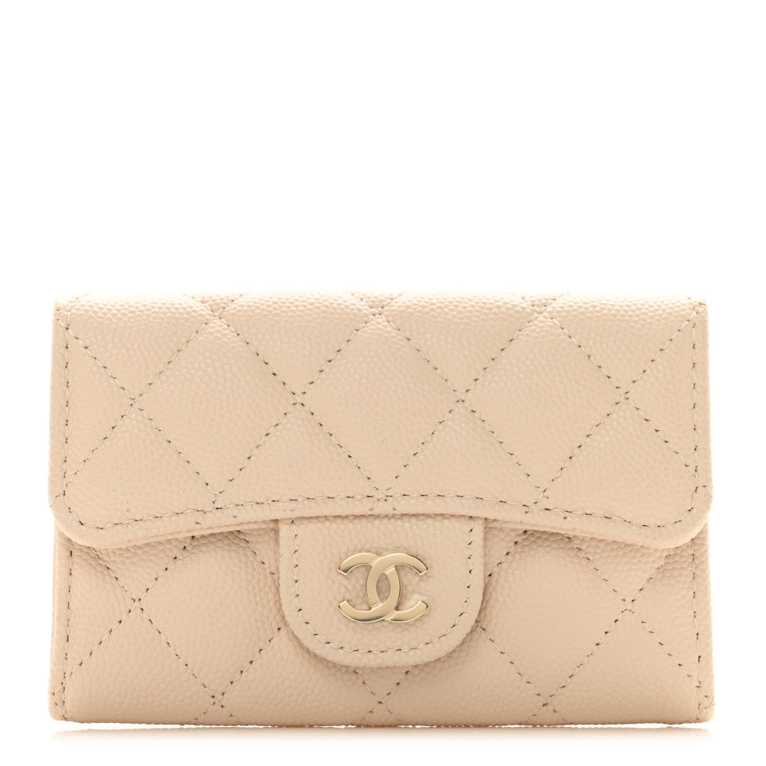 Chanel Caviar Quilted Flap Card Holder Wallet Light Beige 1 of 9