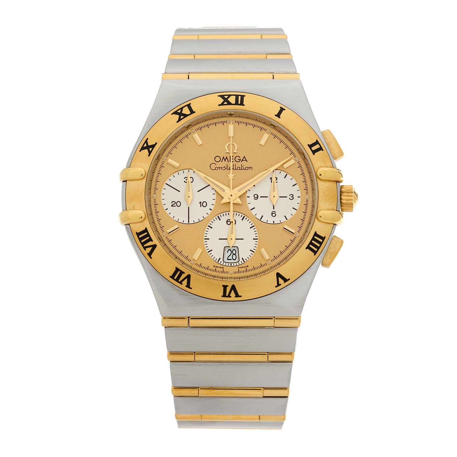 Omega Stainless Steel 18K Yellow Gold 37mm Constellation Chronograph Quartz Watch Champagne 1242.10 1 of 4