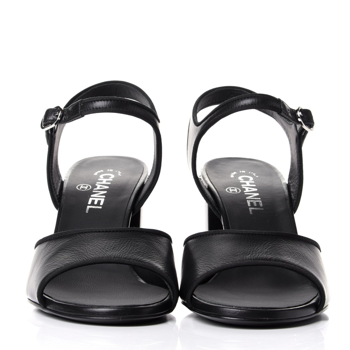 Calfskin Chain CC Sandals 38.5 Black