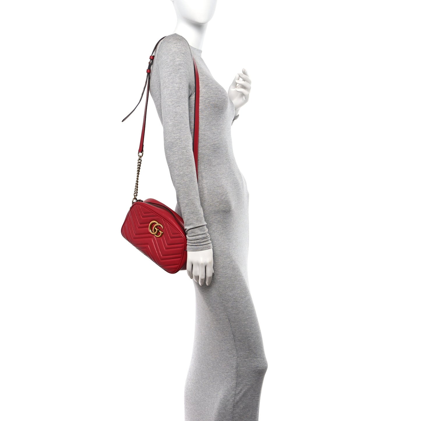 Calfskin Matelasse Small GG Marmont Chain Shoulder Bag Hibiscus Red