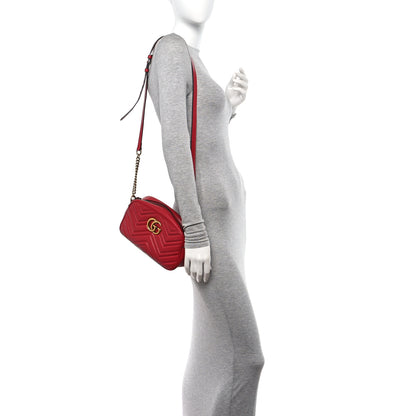 Gucci Calfskin Matelasse Small GG Marmont Chain Shoulder Bag Hibiscus Red 2 of 10