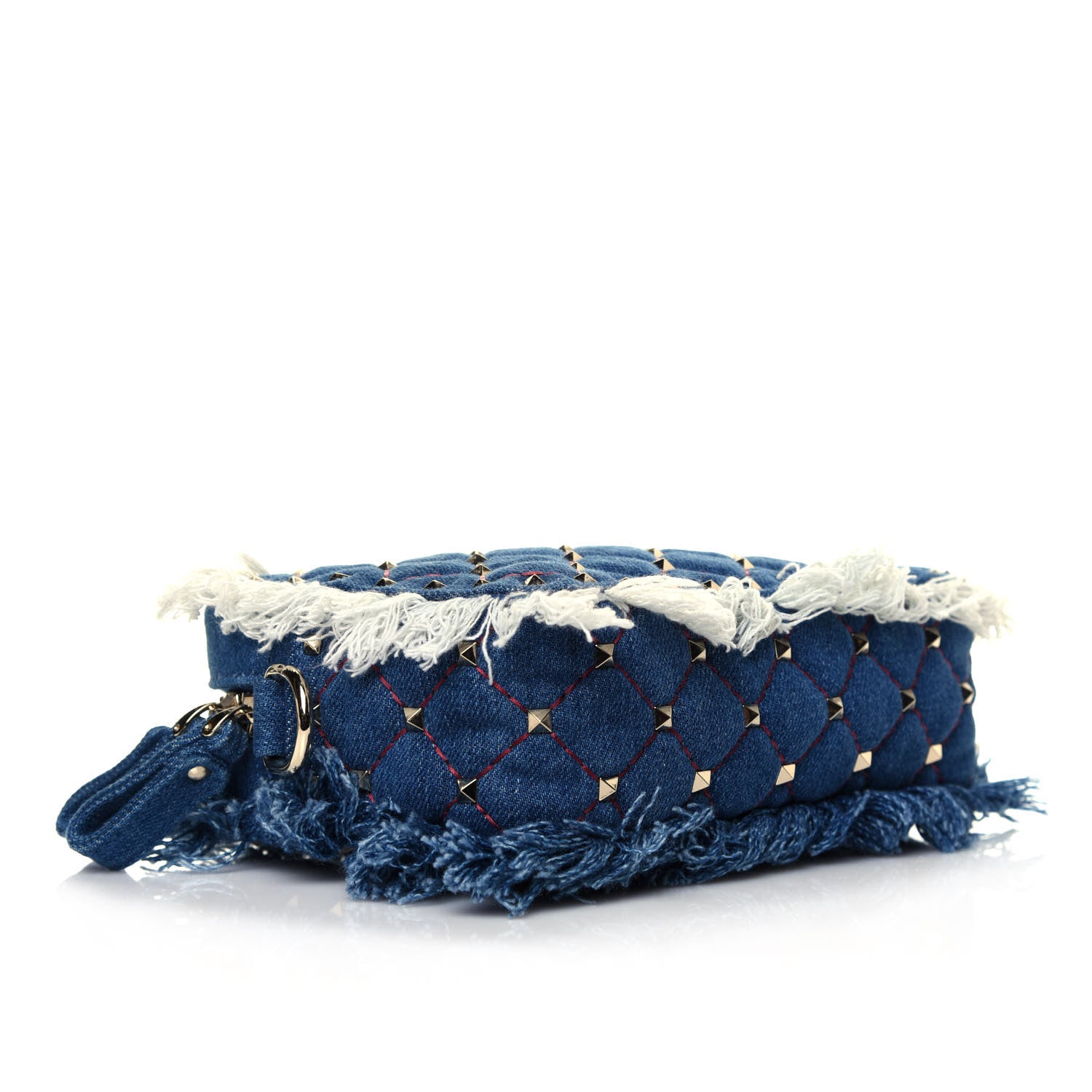 Valentino Garavani Denim Fringe Rockstud Spike Camera Crossbody Bag Blue 3 of 4