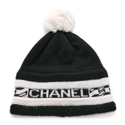 Chanel Cashmere CC Beanie Hat Ecru Black 1 of 5