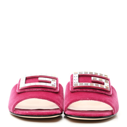 Gucci Velvet Crystal Square G Madelyn Slide Sandals 37 Light Raspberry Rose 2 of 9