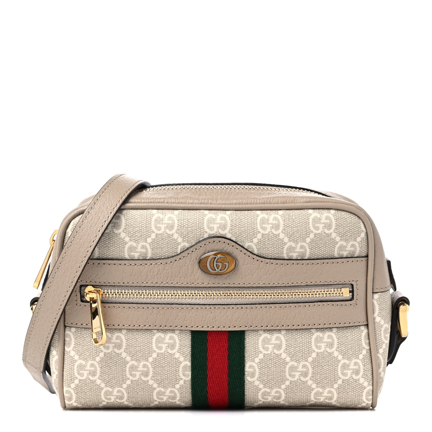 Gucci GG Supreme Monogram Textured Calfskin Web Mini Ophidia Shoulder Bag Beige Mystic White Oatmeal 1 of 10