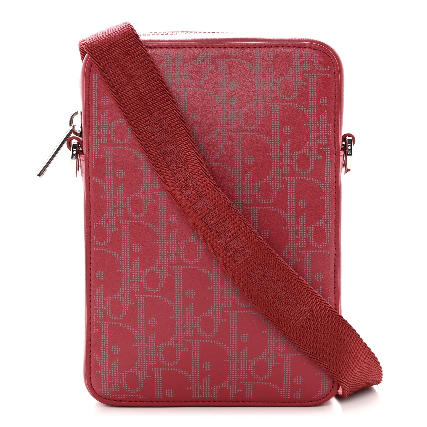 Christian Dior Calfskin Oblique Galaxy Perforated World Tour Messenger Pouch Red White 1 of 10
