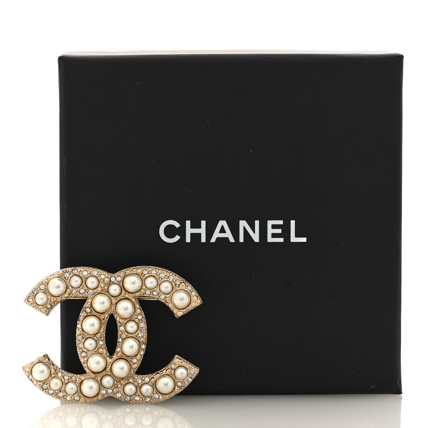 Chanel Metal Crystal Graduated Pearl CC Brooch Gold 4 of 4