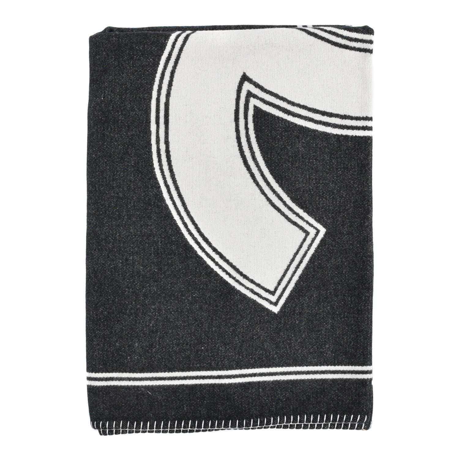 Chanel Merino Wool Cashmere CC Throw Blanket Black White 2 of 4
