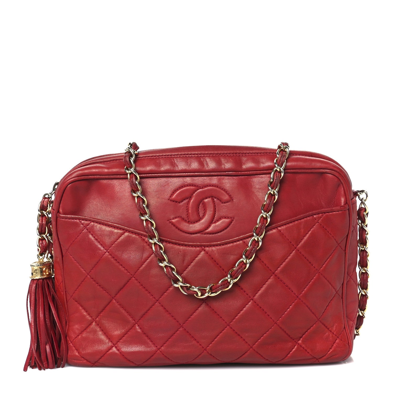 Chanel Lambskin Quilted Tassel Camera Case Red 1 of 12