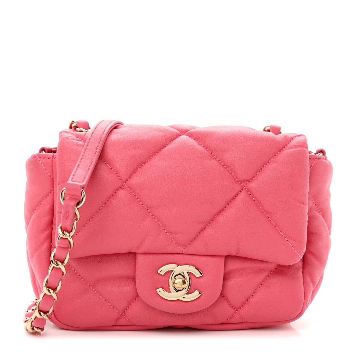 Calfskin Quilted Mini Square Bubbly Flap Pink