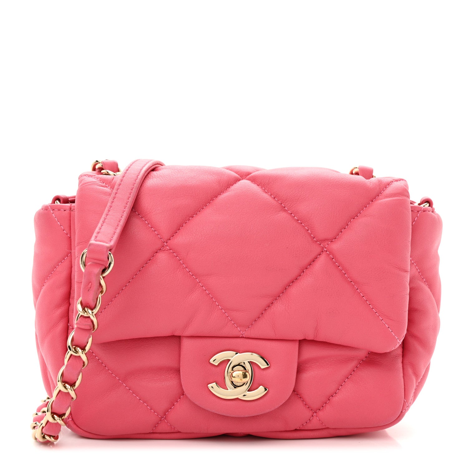 Chanel Calfskin Quilted Mini Square Bubbly Flap Pink 1 of 10