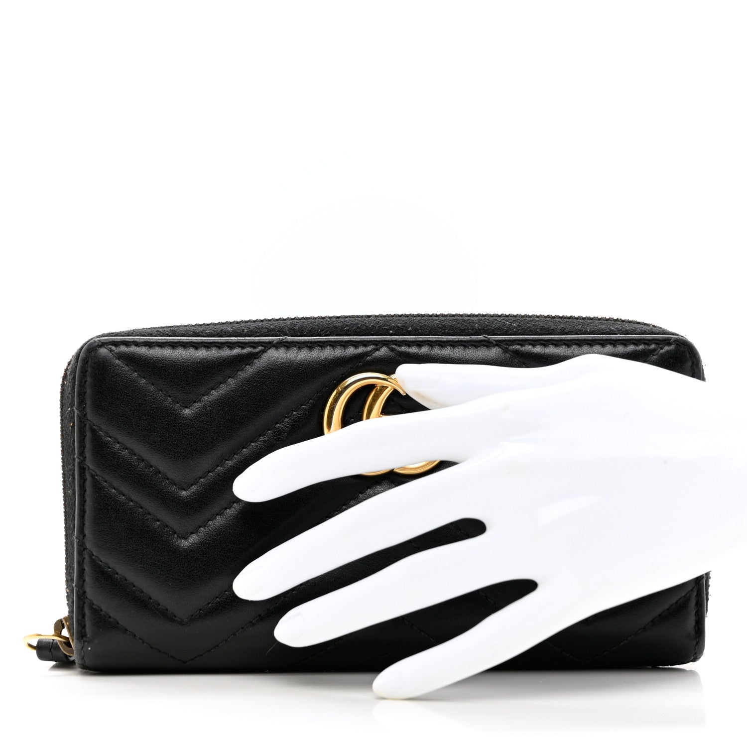 Gucci Calfskin Matelasse GG Marmont Zip Around Wallet Black 2 of 8