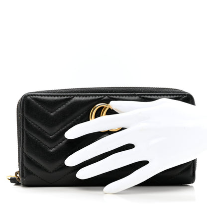 Gucci Calfskin Matelasse GG Marmont Zip Around Wallet Black 2 of 8